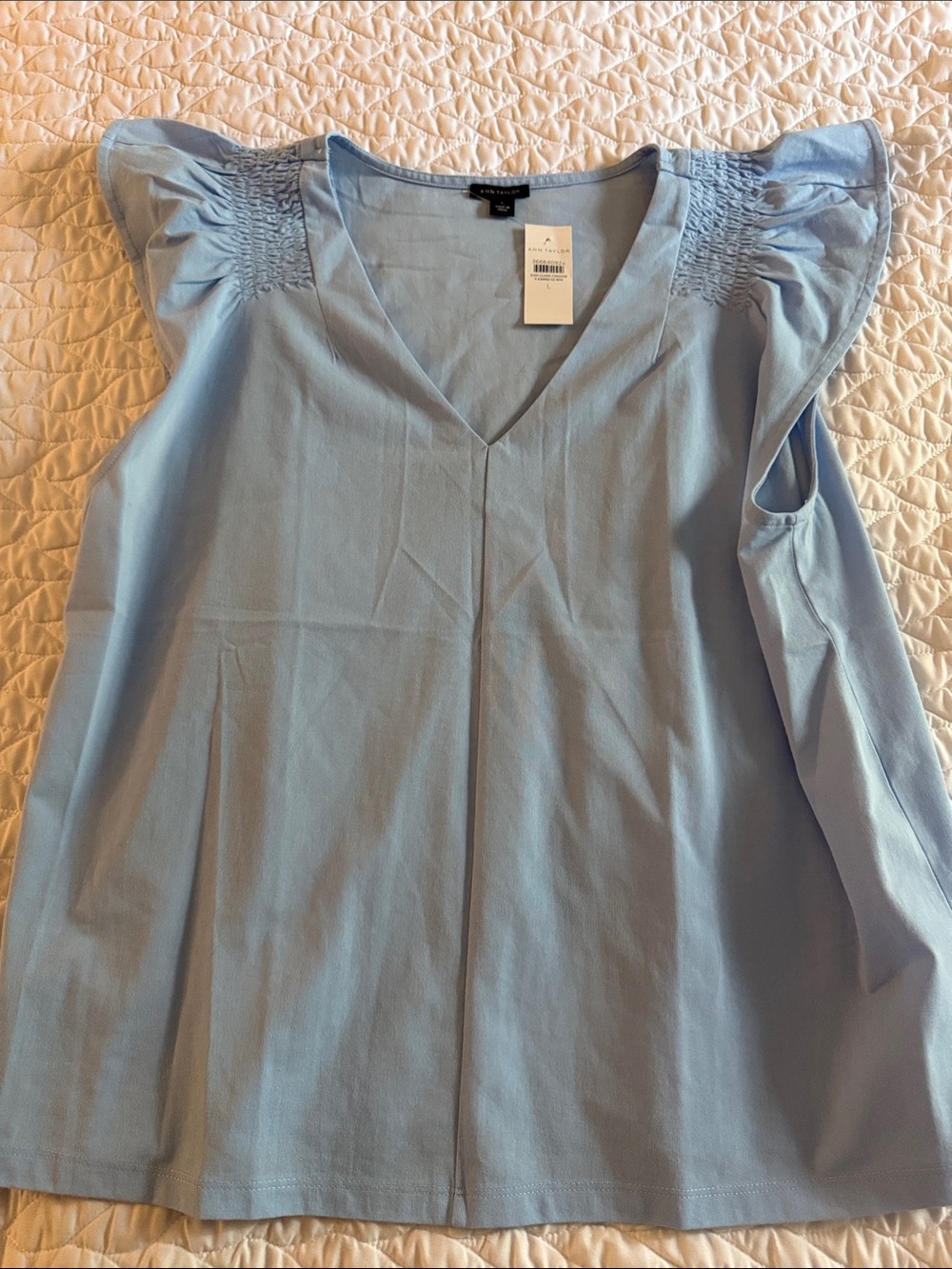 Ann Taylor Light Blue V-Neck Flutter Sleeve Blouse